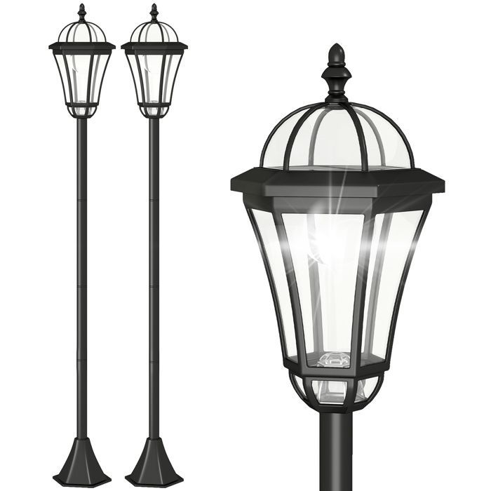 Lámparas solares de pie Outsunny - Juego de 2 lámparas LED blancas de 6000K, impermeables IP44, para jardín - ABS - Ø18x129cm - Negro