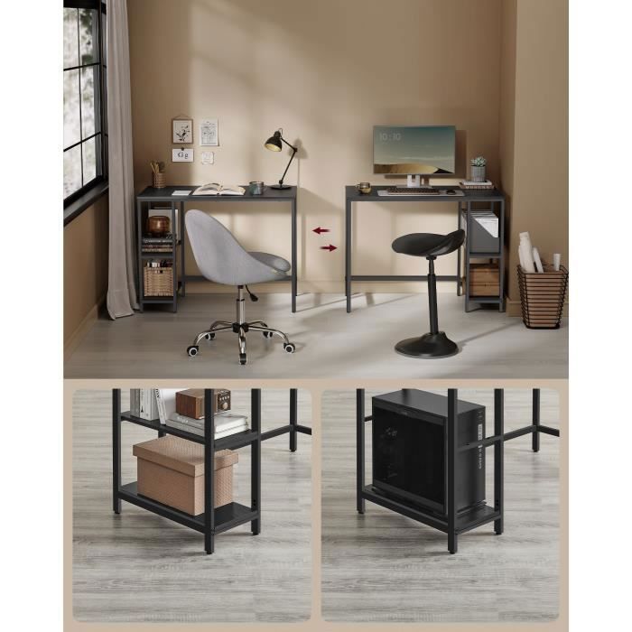 Scrivania con contenitore - VASAGLE - Stile industriale - Finitura in legno nero - 2 ripiani reversibili