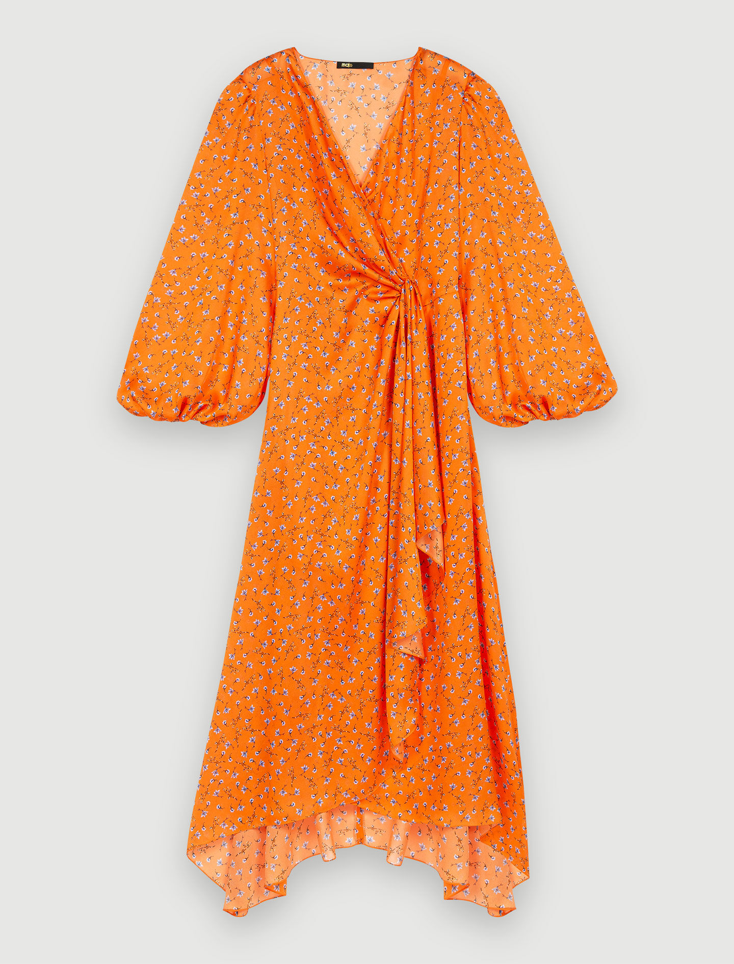 Satijnen jurk met bloemenprint - Oranje