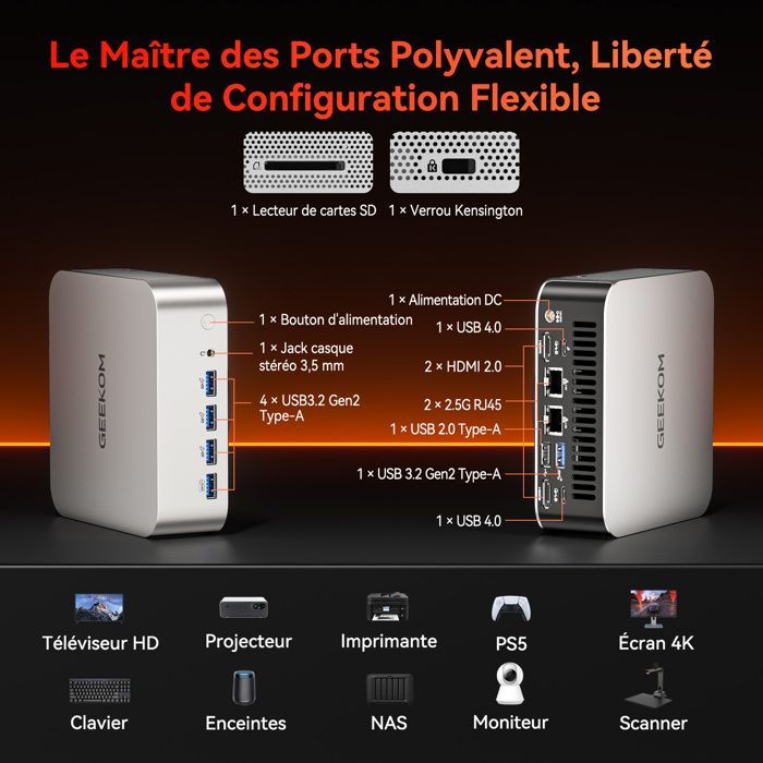 GEEKOM Mini PC A7 Max AMD Ryzen 9 7940HS, SSD da 1 TB + 16 GB di RAM DDR5 (aggiornabile, non LPDDR), lettore di schede SD, Windows 11 Pro