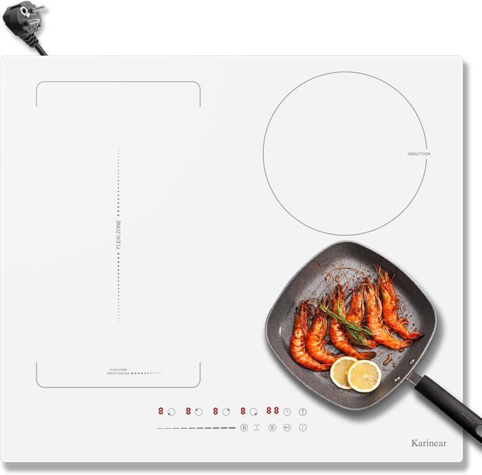 Karinear inductiekookplaat - 4 zones met brugzone - Wit - Inbouw - 60 cm - VDE