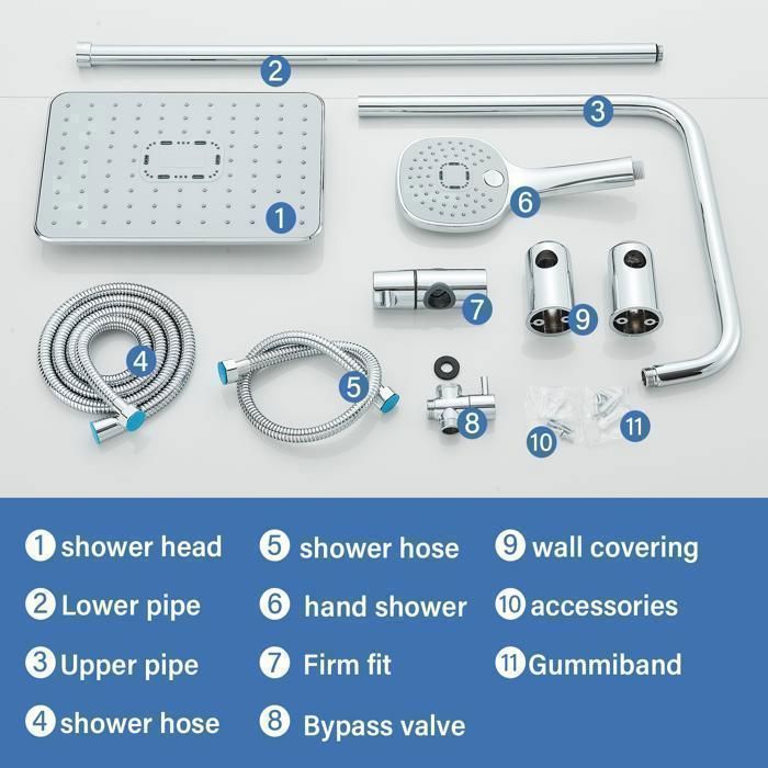Chrome Shower Column, Shower Mixer with Hand Shower and Shower Head, Faucet Not Included