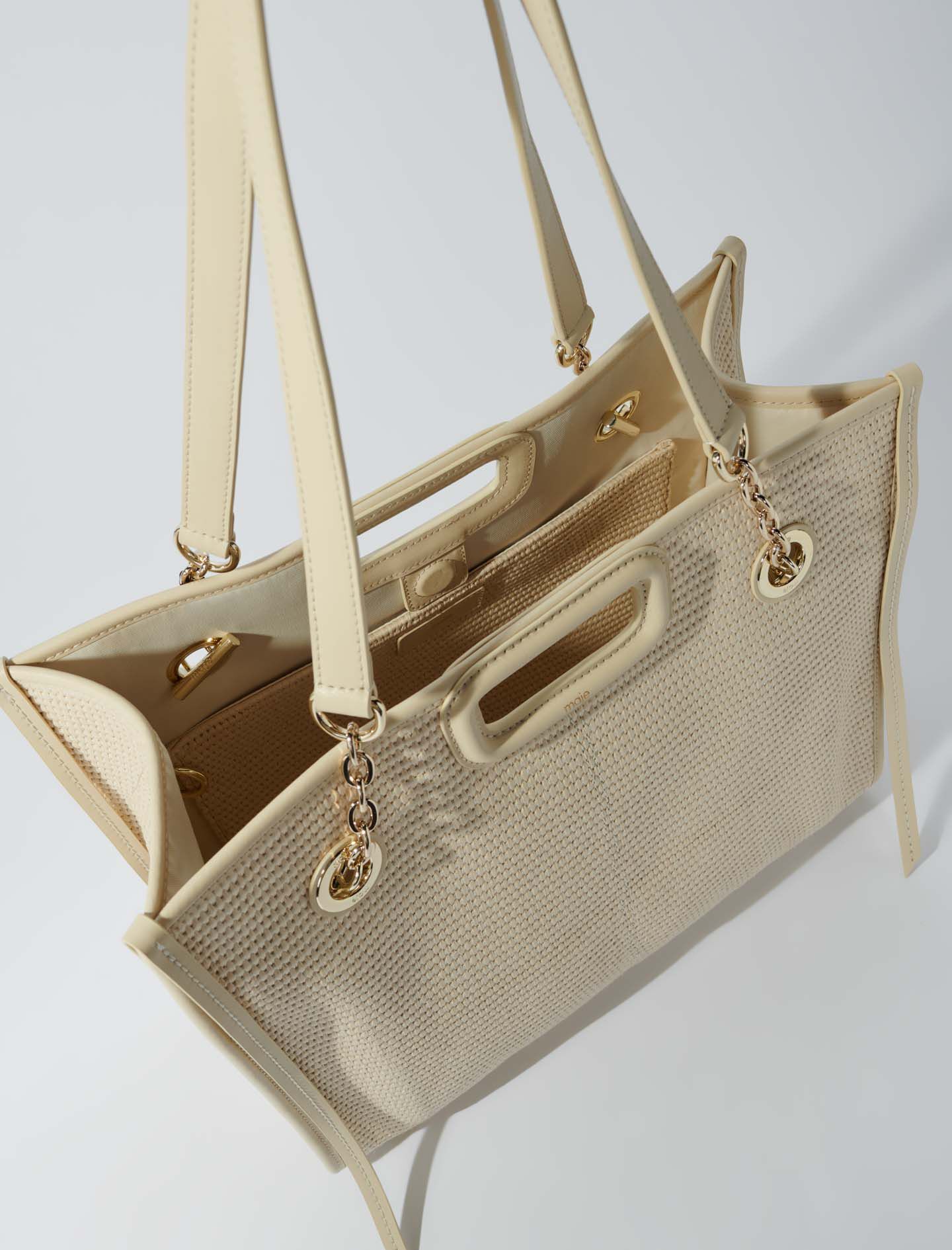 Raffia-efektinen kangaskassi - Beige