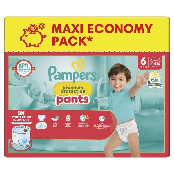„Pampers Premium Protection Pants“ sauskelnės, 6 dydis (13–18 kg), 66 vnt.