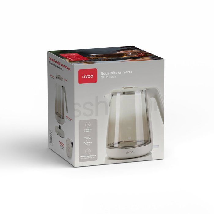 Waterkoker - LIVOO - DOD216G - 2200 W - 1,7 L - Glas / Grijs