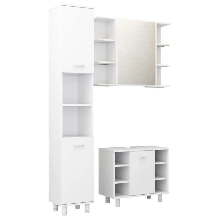 Ensemble de meubles de salle de bain - KALISSE - 3 pièces - Blanc - Bois d'ingénierie - 80x20,5x64 cm - 30x30x179 cm