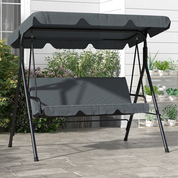 Outsunny - Balancelle de jardin - Métal - 172x110x153cm - Gris