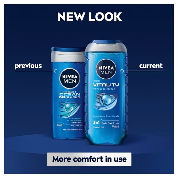NIVEA Men Vitality 3-v-1 gel za prhanje 250 ml