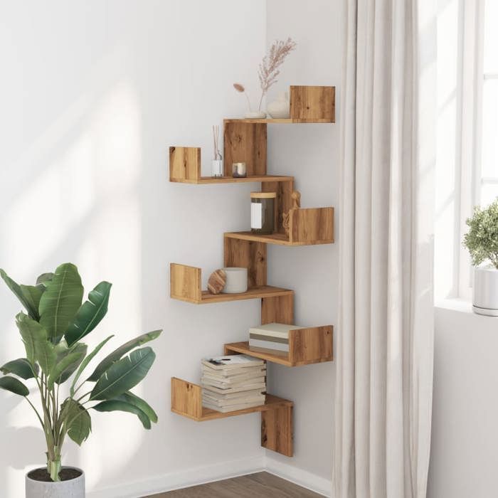 Estante de esquina de pared vidaXL, madera de roble de ingeniería hecha a mano, estante de esquina, estante colgante, estante de pared 852644