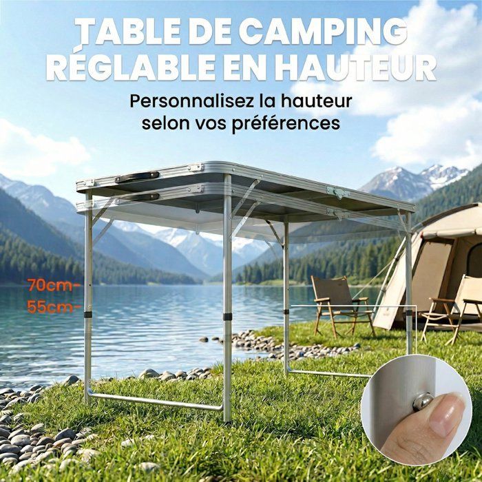 Ensemble table et chaise de camping - Outsunny - Table 4 chaises Pliantes - Hauteur table réglable, Trou de parasol - Gris foncé