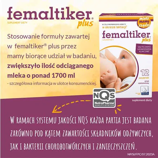 Femaltiker Plus, Suplement diety wspomagający laktację, Saszetki o smaku czekoladowym