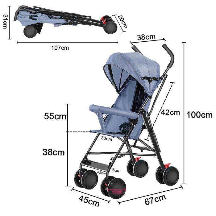 XUANYU Stroller - Combination Stroller - With Rain Cover + Mosquito Net - Maximum Load Capacity: 30 kg - Blue