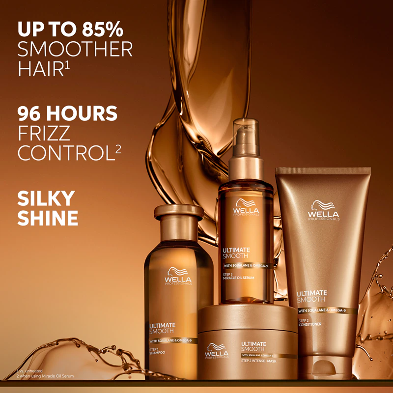 Condicionador Wella Professionals Ultimate Smooth: condicionador nutritivo para cabelos brilhantes e macios.