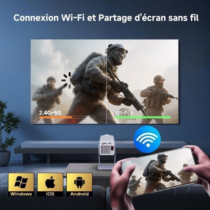 Proyector LaylaTang K300 4K Android TV - 29000 lúmenes - WiFi 6 - Proyector portátil con corrección trapezoidal automática - Rotación de 360° - Bluetooth 5.0