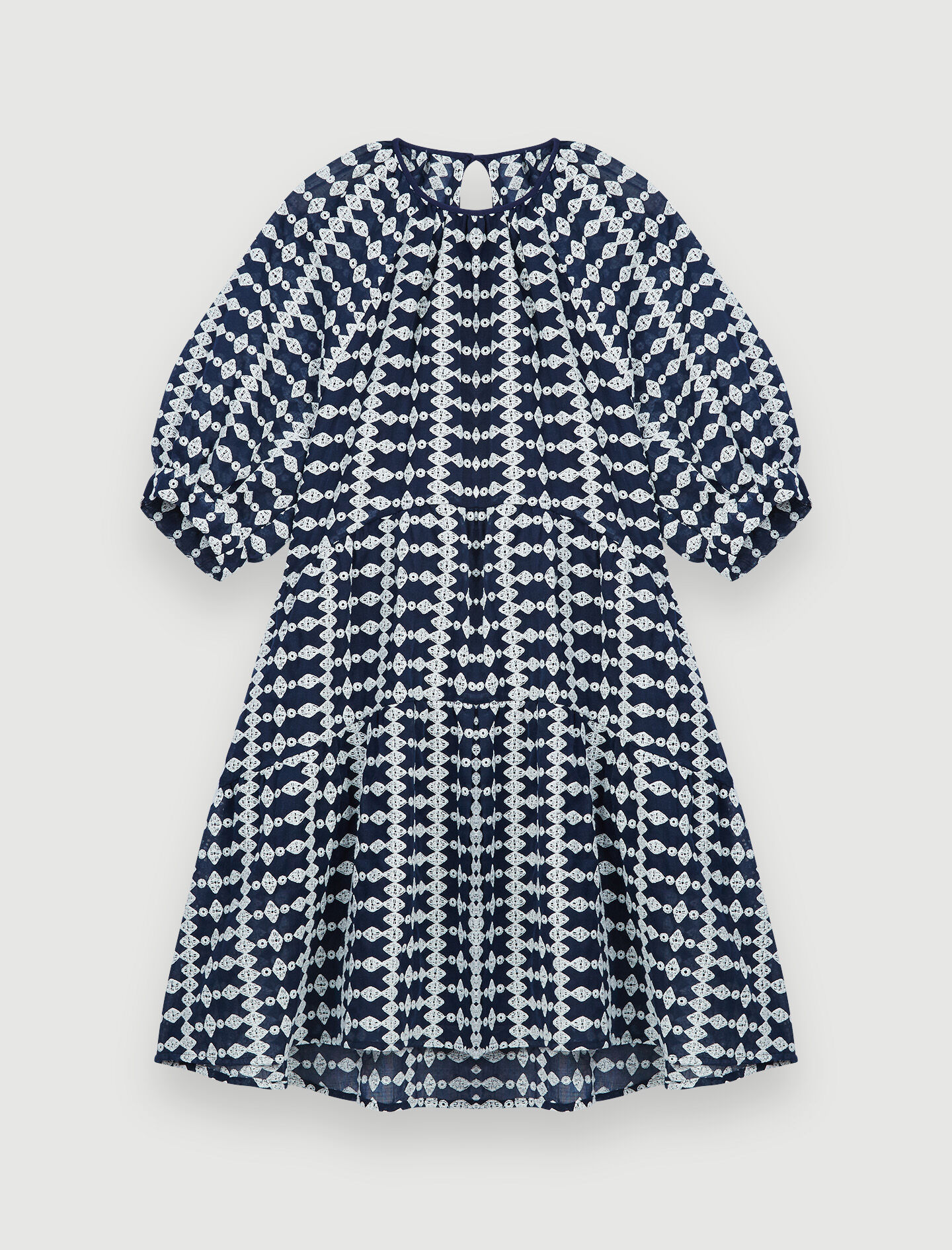 Rochie brodată - Bleumarin / Ecru