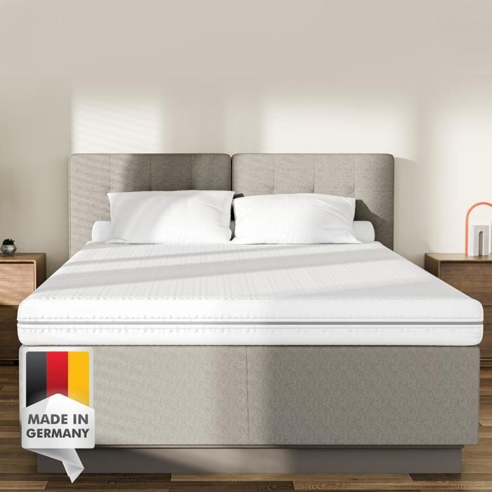 Colchón de espuma de 200x200 cm, reversible (firme o suave), 7 zonas de confort, 15 cm de grosor, fabricado en Alemania.