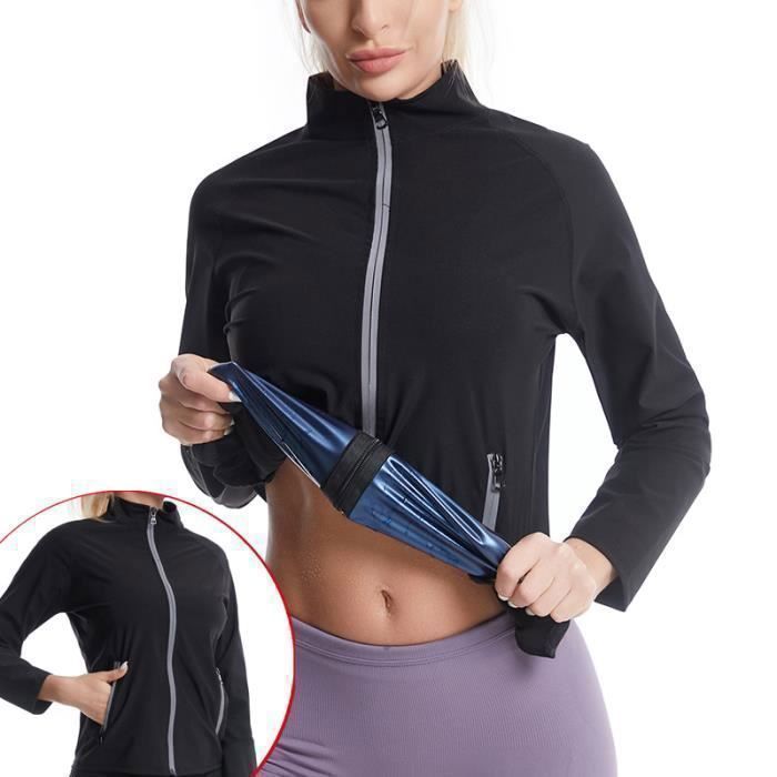 Vetement De Sudation Femme Gilet T Shirt Minceur Ceinture Fermeture éclair Fitness Sport Veste Amincissante Ventre Plat Haut