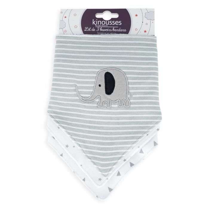 Set van 3 grijze bandana-slabbetjes voor pasgeborenen - Unisex - 16 x 30 cm - Katoen
