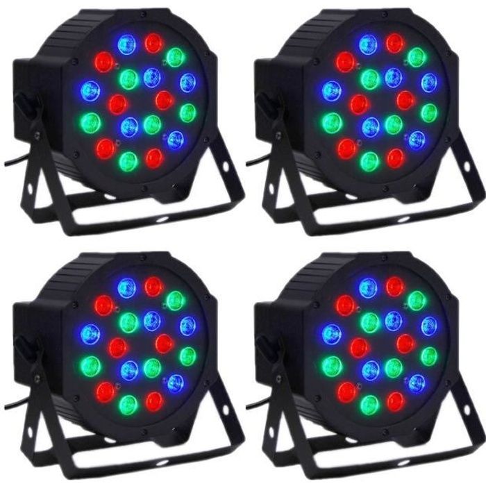 Kit com 4 luzes de LED para festa, 18x3W RGB, DJ, festa, PAR 64, DMX