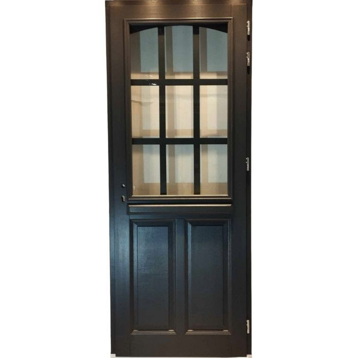 Puerta de entrada de madera Alexa, color gris antracita, con cristal, 215 cm de alto x 80 cm de ancho, lado izquierdo.
