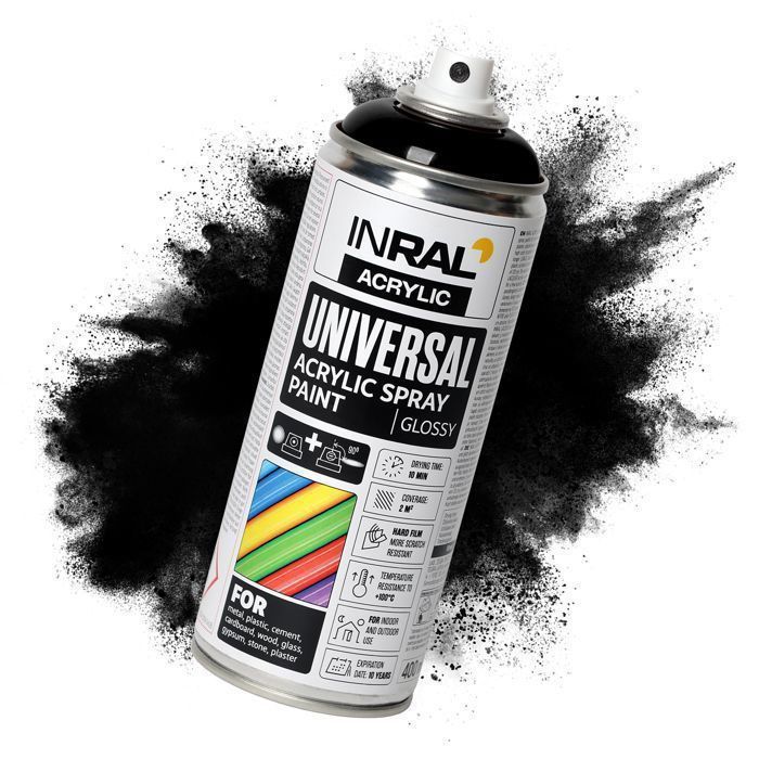 Vernice acrilica spray INRAL RAL9005 Nero Opaco Intenso – Asciugatura rapida, protezione durevole per interni/esterni – 400 ml