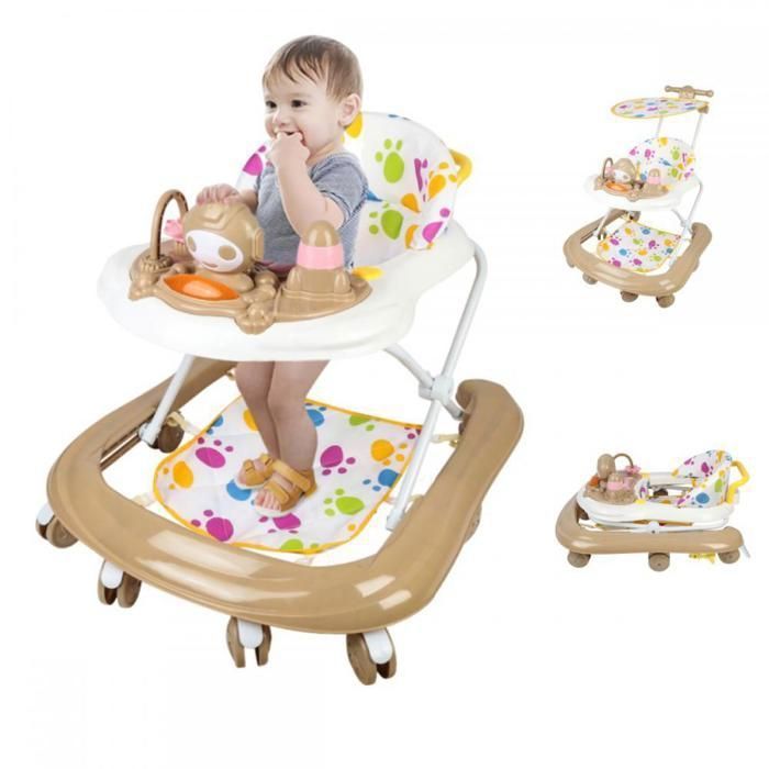 Girello musicale 3 in 1 XUANYU - Portata massima 20 kg - Altezza regolabile - Antiribaltamento - Per bambini dai 6 ai 20 mesi - Marrone