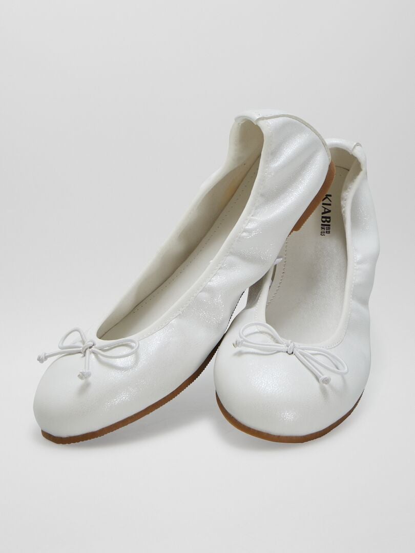 Ballerina's met strik met patroon - WIT