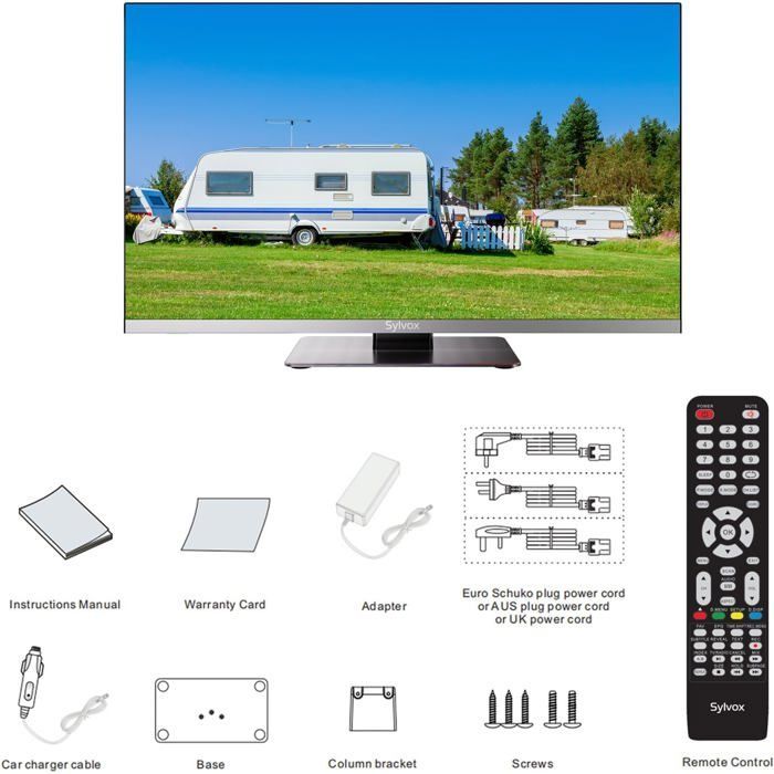 TV SYLVOX 12V - TV de 22” (56cm) FHD 1080P - Reproductor de DVD integrado - Radio FM - DC12V - AC 100V-240V - DVB-C/T/T2 - Para autocaravana - Sala de estar