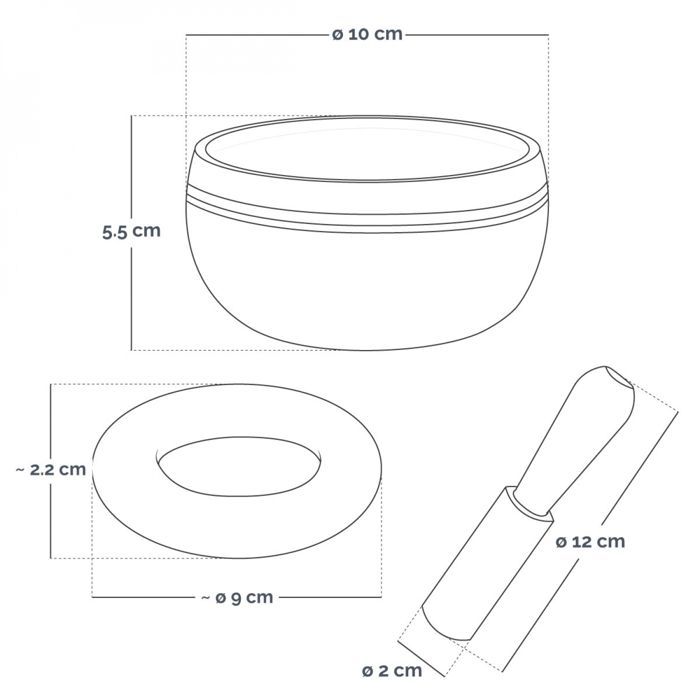 Set di ciotole tibetane con cuscino e martelletto - diametro 10 cm - Verde - Vivezen