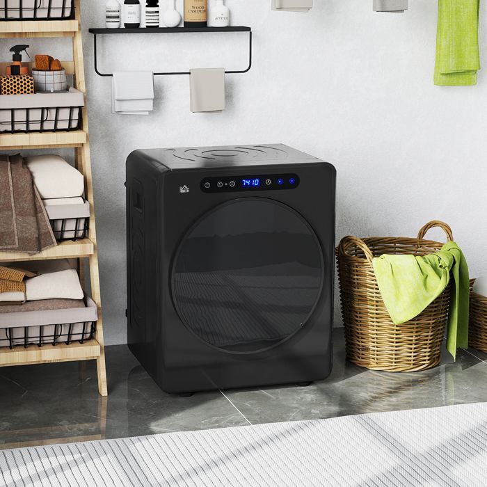 Ventilatiedroger - HOMCOM - 1000 W 3 kg - 6 droogstanden, timer - roestvrij staal - 49 x 43 x 61 cm - zwart