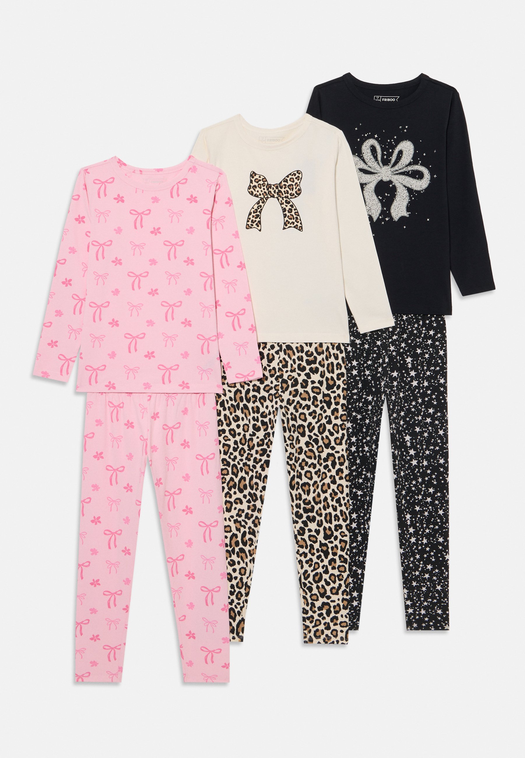 Friboo 3-delige pyjamaset - roze/bruin/zwart
