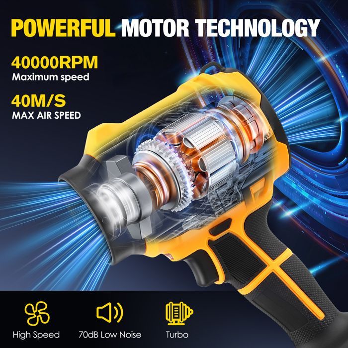 Souffleur à feuilles sans fil 2025 Édition professionnelle-55 000 tr/min | 2 batteries 21 V 4,0 Ah, Pour l'entretien de la terrasse