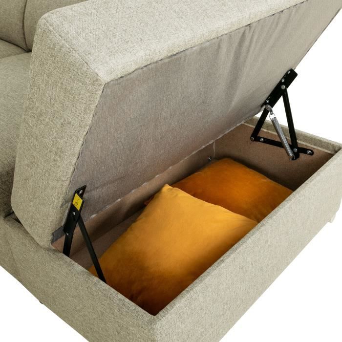 Sofá cama esquinero reversible con almacenamiento - 5 plazas - DAYTONA - Tela beige - 260 x 77 / 94 x 216 cm