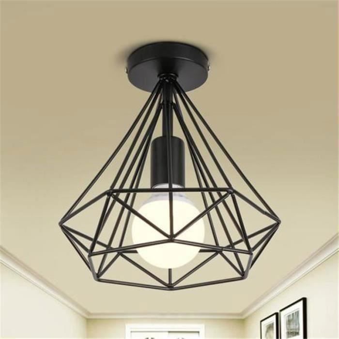1 unidad de lámpara de techo industrial tipo jaula, con forma de diamante, lámpara colgante de metal negro para cocina y pasillo.