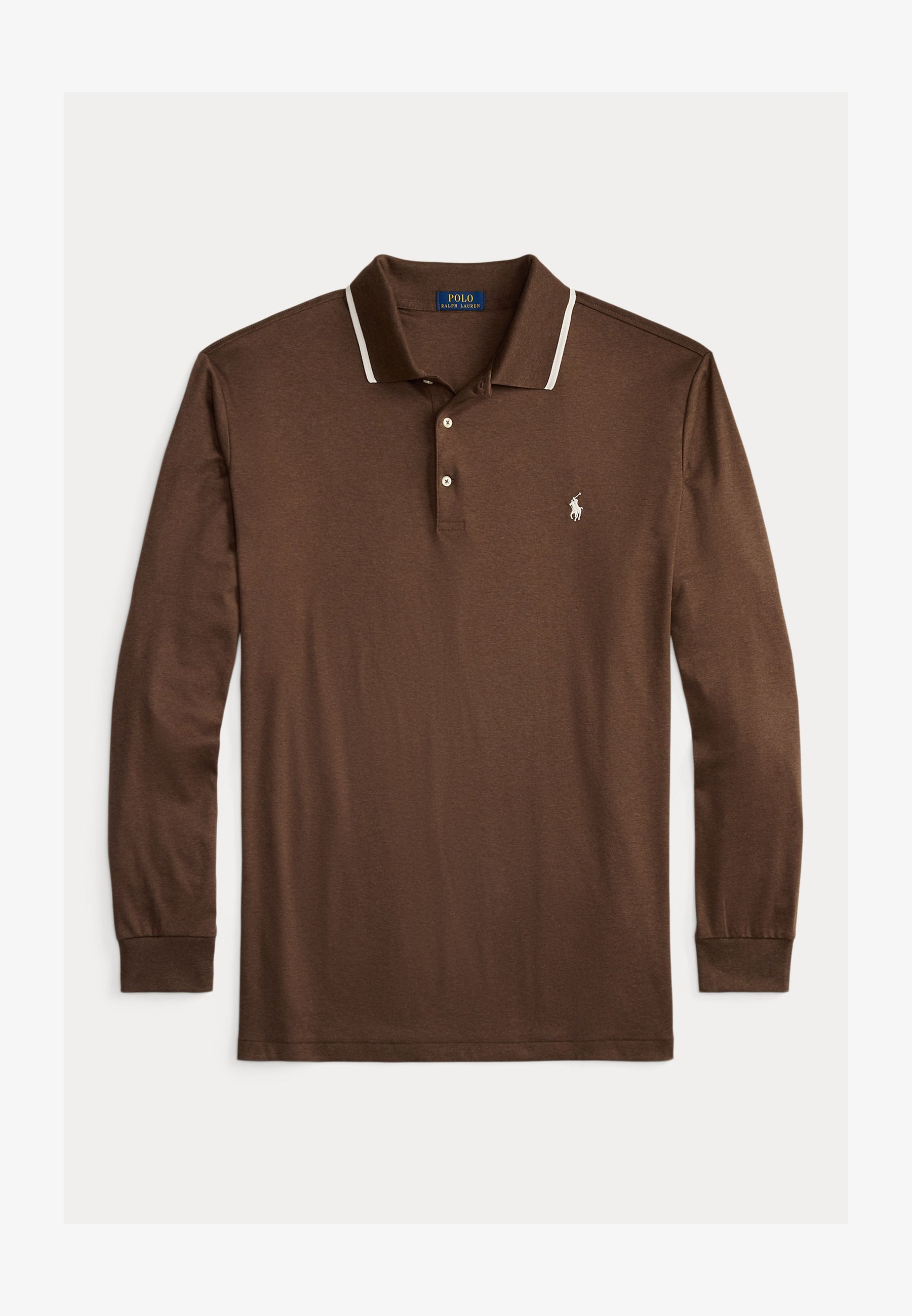 Polo Ralph Lauren Big & Tall zachte katoenen poloshirt met lange mouwen - Top met lange mouwen - nootmuskaatbruin gemêleerd