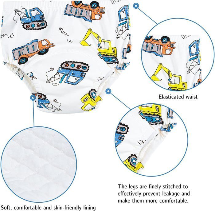 Culotte Apprentissage Propreté Fille Garcon，Lot De 6 Coton Rembourrées Pour Bébé Propreté Enfant Doux Lavable, 2-6 Ans