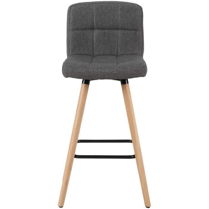 WOLTU Set of 2 Bar Stools with Footrests, Designer Bar Chairs in Solid Wood and Linen, Dark Grey
