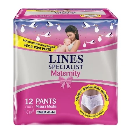 Braguitas premamá LINES Specialist, talla mediana, 12 unidades, absorbentes, contra las pérdidas posparto.