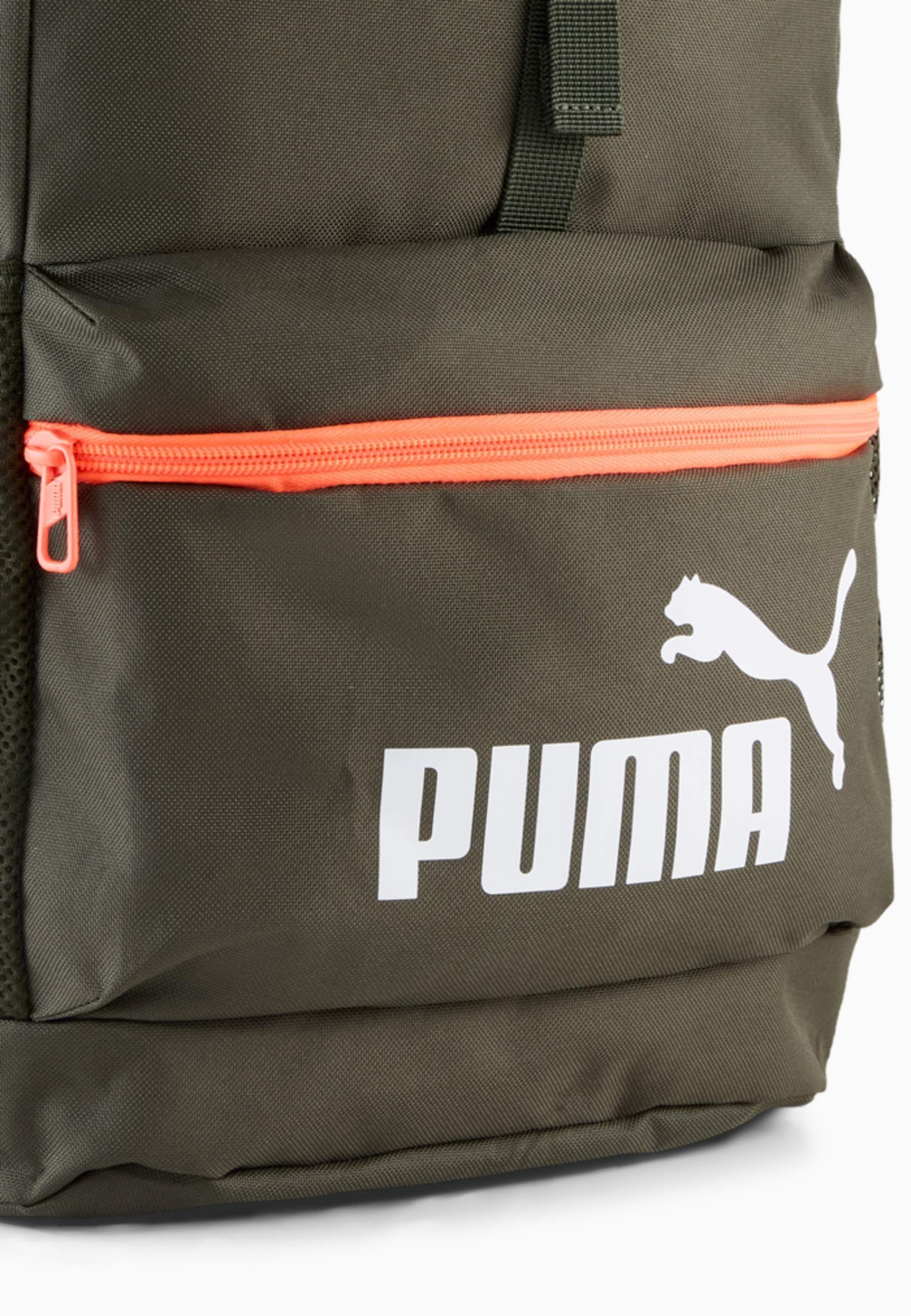 Puma PHASE HOODED - Rugzak - donker olijfgroen met een gloeiend rood accent