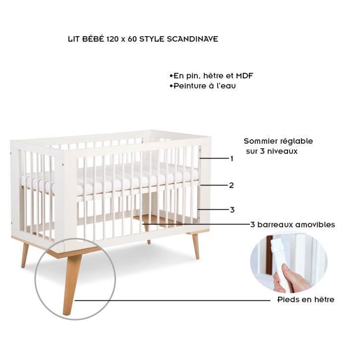 SOFIE Verschoontafel en babybedje in Scandinavische stijl, 120x60 cm, wit
