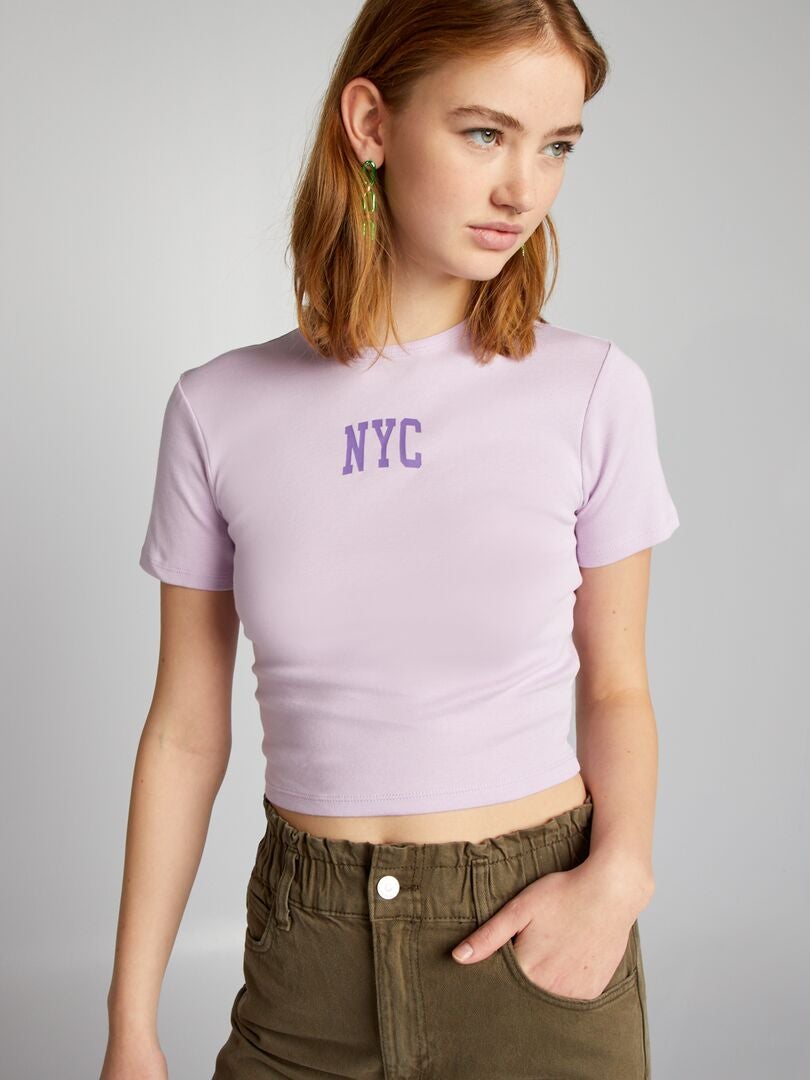 Top scurt din jerseu cu imprimeu „NYC” - VIOLET