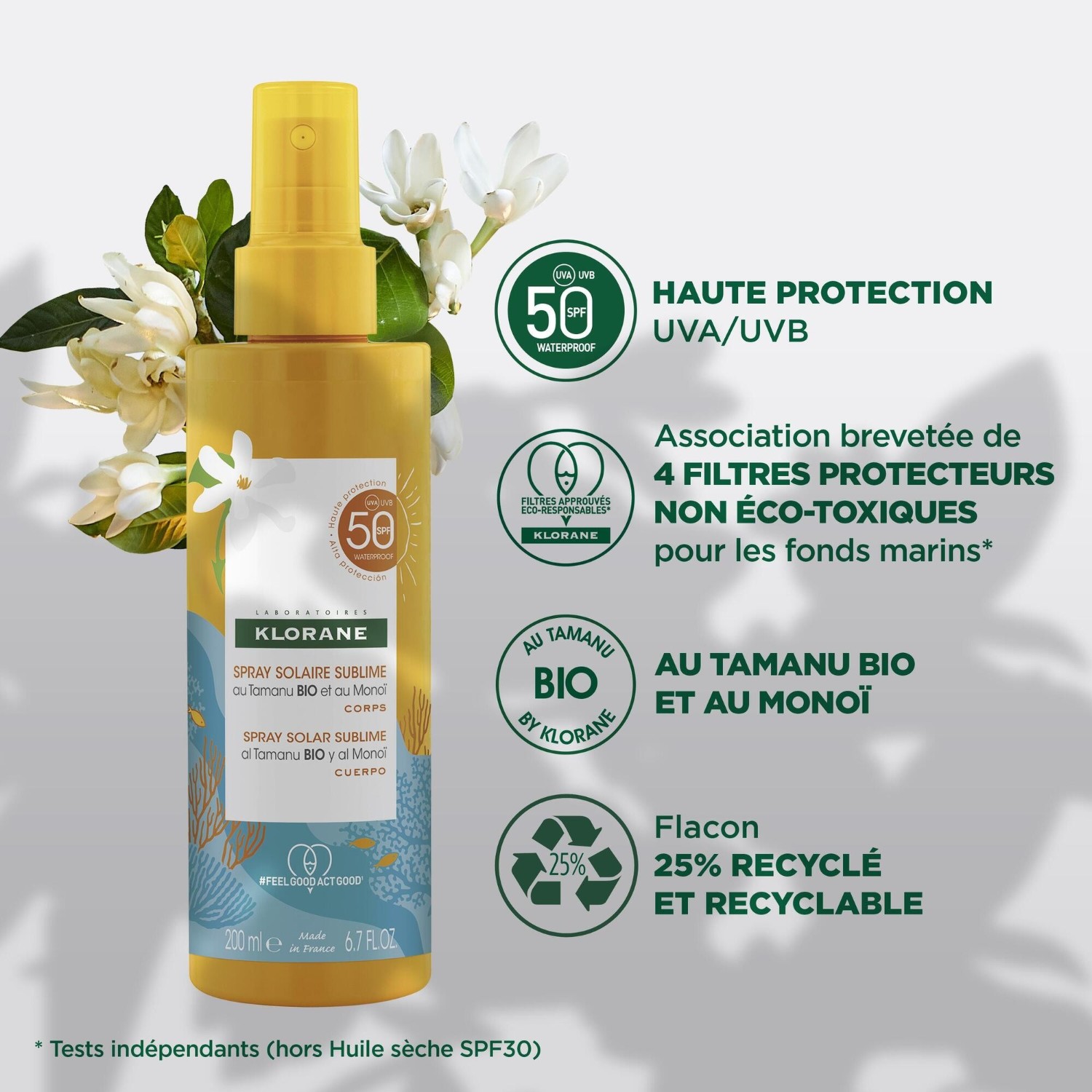 Klorane Spray solaire sublime SPF 50 au Tamanu BIO et au Monoï