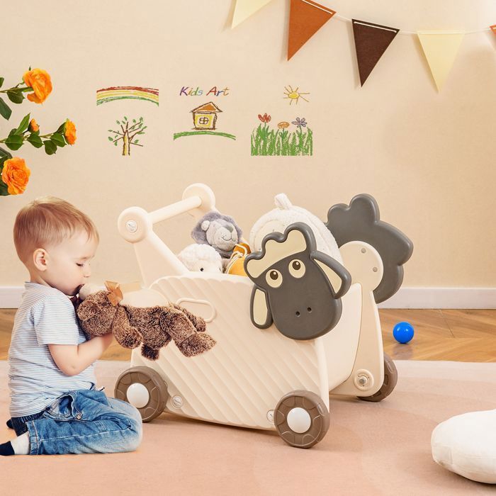 DREAMADE 2-in-1 Babywalker in Schafform, Kinder-Aufbewahrungswagen, Lauflernwagen