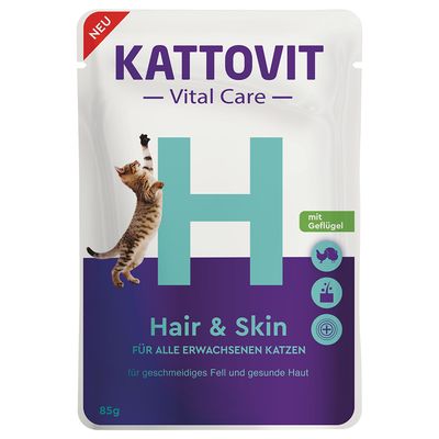 Pliculețe Kattovit Vital Care pentru păr și piele cu ingrediente de pasăre