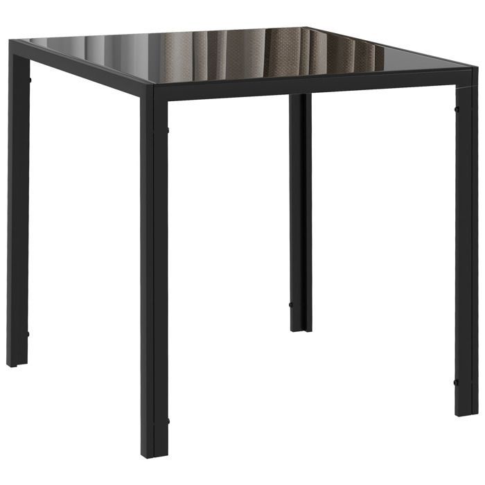 Mesa de comedor - HOMCOM - para 4 personas - tablero de cristal templado y patas de acero - 75 x 75 x 75 cm - negra