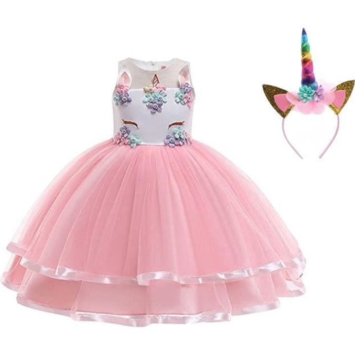 Vestido de princesa unicornio para niñas, vestidos de princesa con unicornio, fiesta de unicornios - ROSA