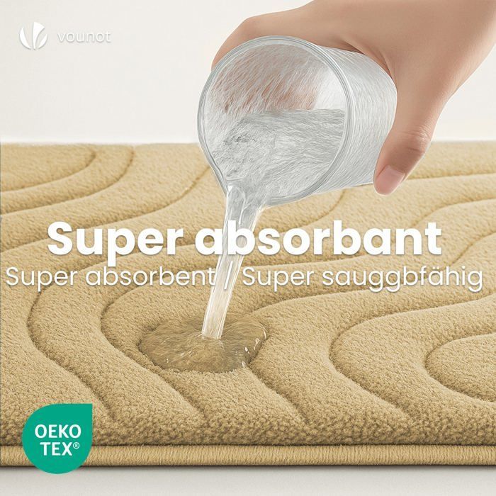 VOUNOT® Tapis de Bain Antidérapant microfibre motif ondulé 40x60cm beige