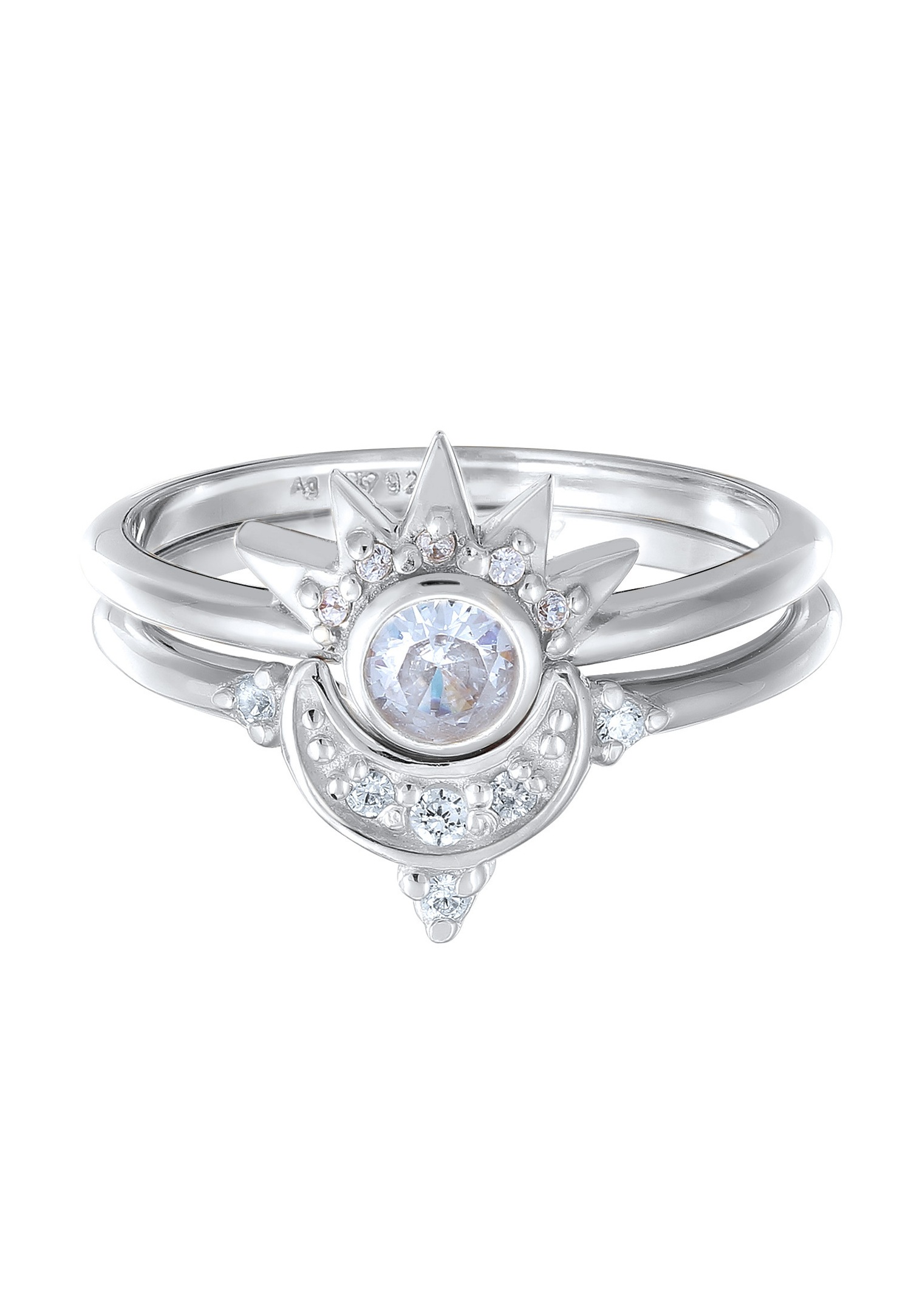 Elli Elli Ensemble de bagues Femmes Étoile Zirconia Taille diamant blanc Argent Sterling 925 Plaqué Or Été / Plage Bicolore
