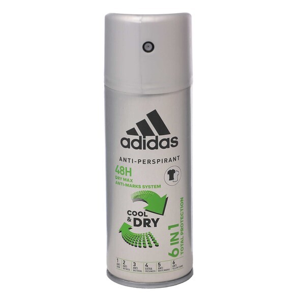 Adidas - Spray antitraspirante 6 in 1 uomo, fresco e asciutto, 150 ml