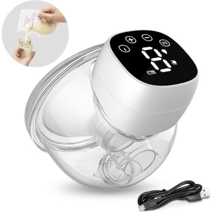 PIMPIMSKY Draagbare elektrische borstkolf, 3 standen, 9 vermogens, superstil, groot formaat, USB-oplaadbaar + 10 melkzakjes